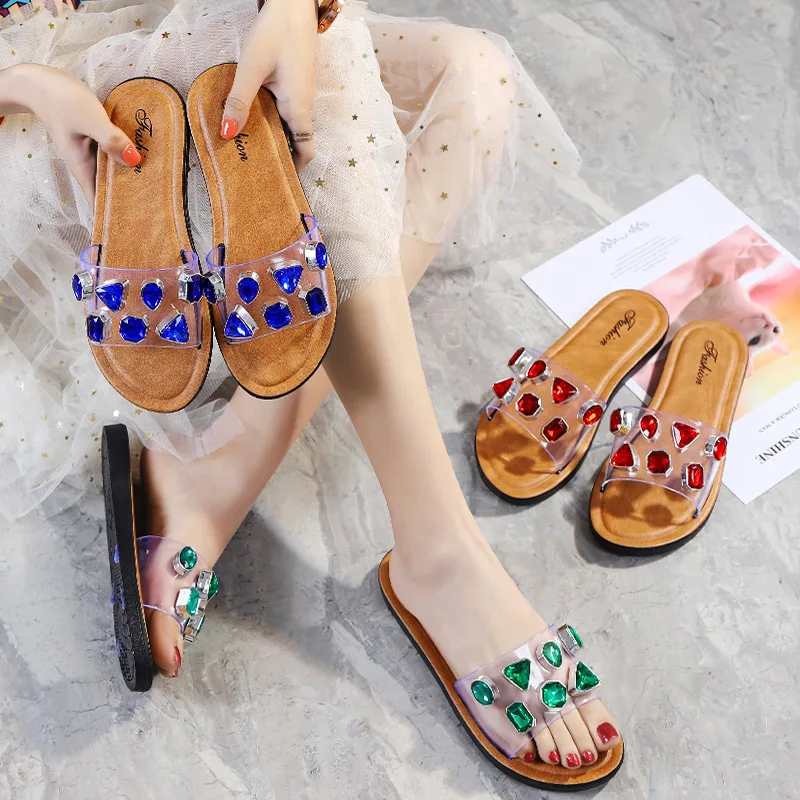 

Women Slippers Plastic Rhinestone Slippers Summer Fashion Outer Wear Rhinestones Slipper Crystal Slippers Casual Outdoor Flats