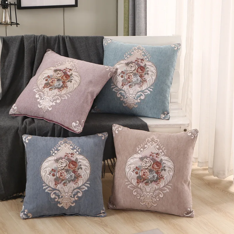 

Garden Flower Chenille Embroidered Pillowcase for Sofa Living Room Home Decor Pillow Case 45X45CM Decoration