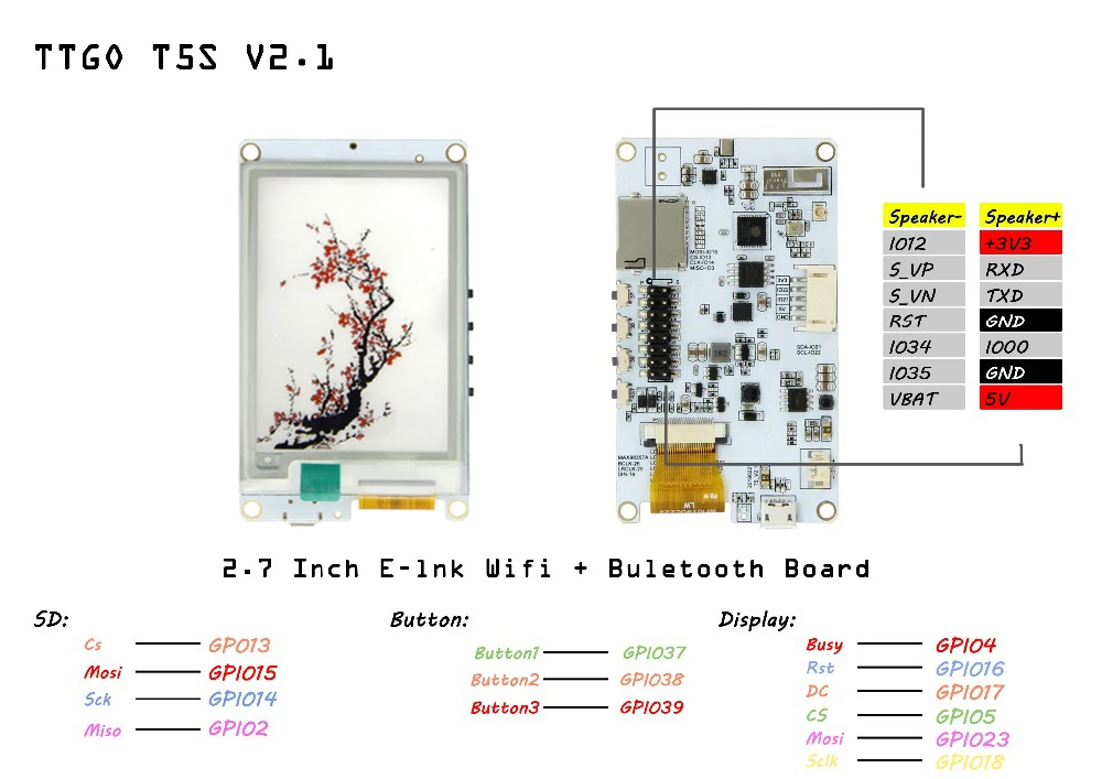LILYGO®TTGO T5s V2.1 ESP32 2," электронная бумага плюс модуль для Alexa ies DAC MAX98357A MEMS микрофон ICS43434