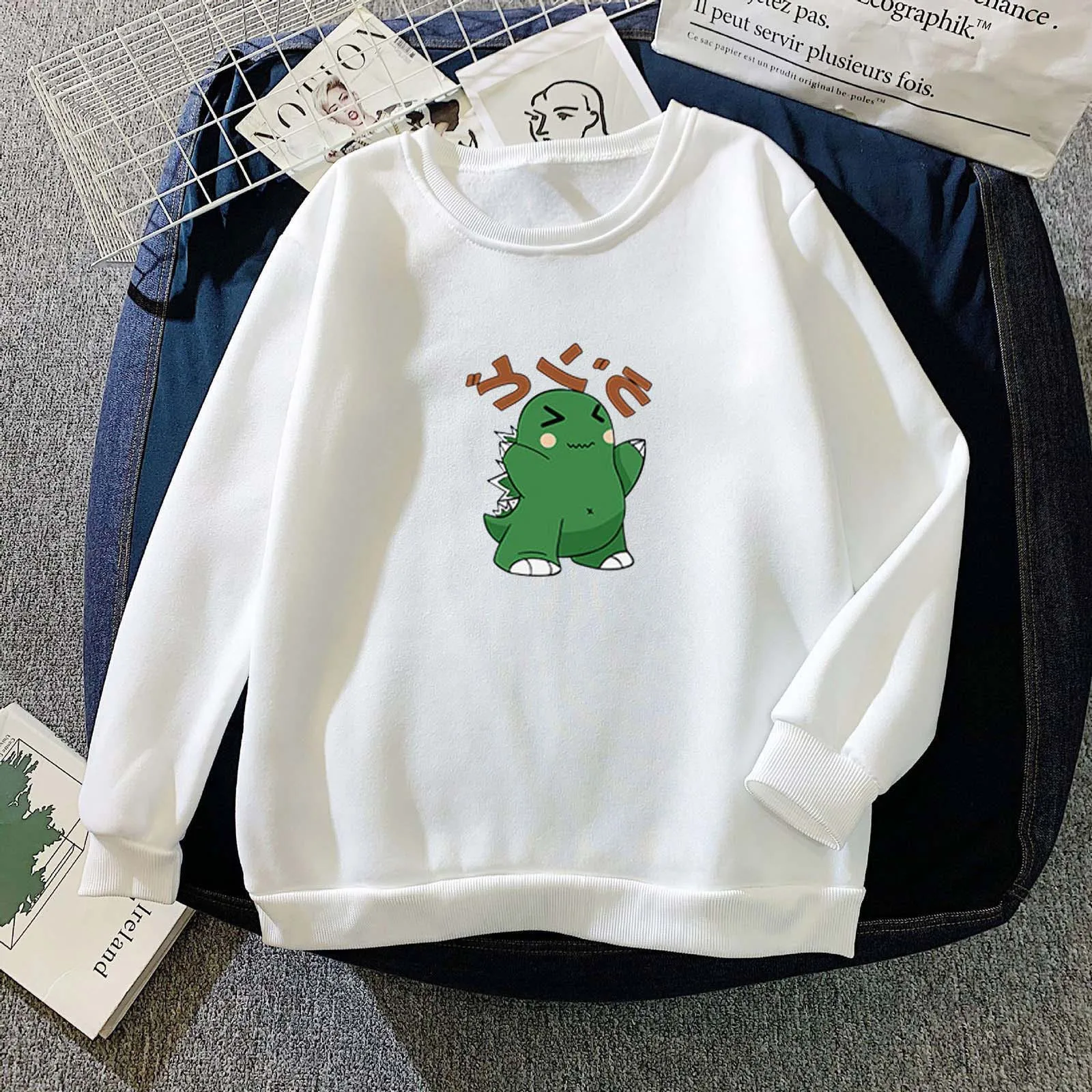 Women's Japanese frog- Print Long-sleeved Sweatshirt Casual Pullover Shirts Hoodies Tops Winter Clothes Women moletom#40
