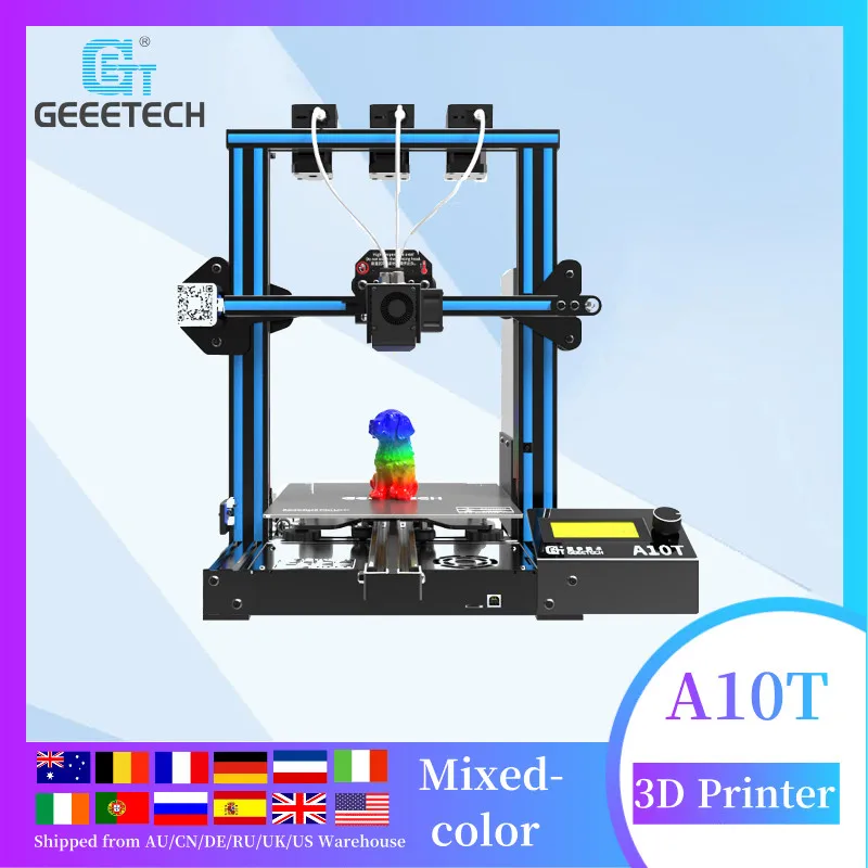 Geeetech 3D Printer A10T 3 in 1 out mixed Property Upgrade GT2560 V4.0/4.1B Controlboard 220x220x250mm LCD2004 FDM CE