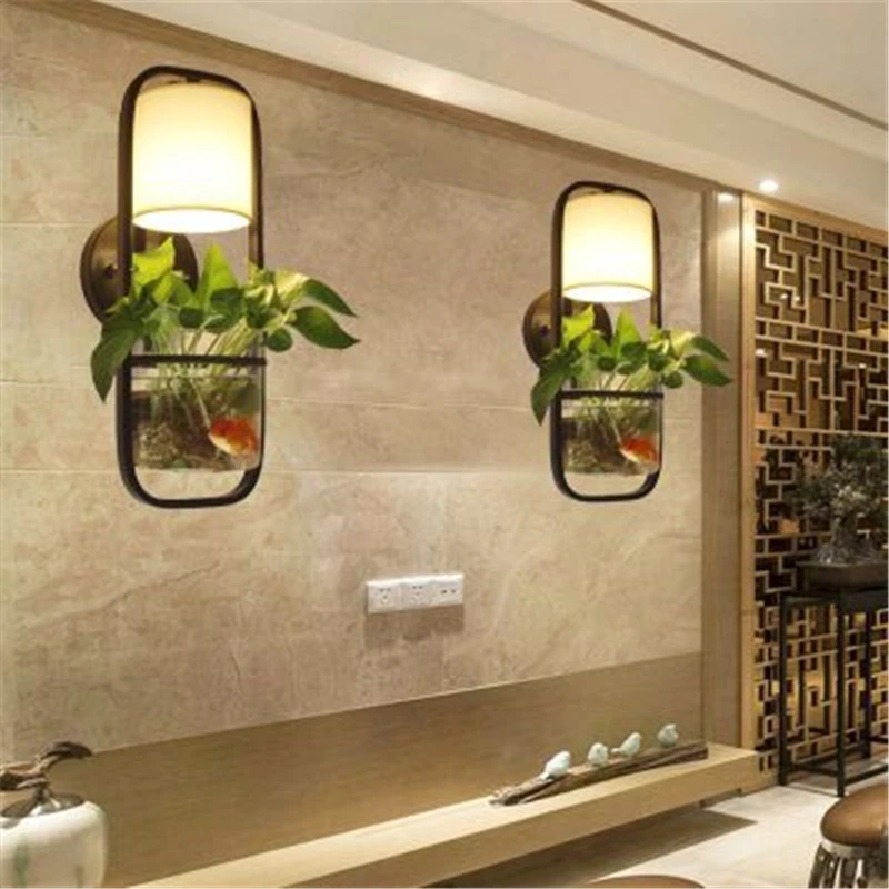 

Modern Iron Art Creative Potted Plant Water Culture Wall Lamp Living Room Dining Room Bar Bedside Aisle Decorative Light E27 AC