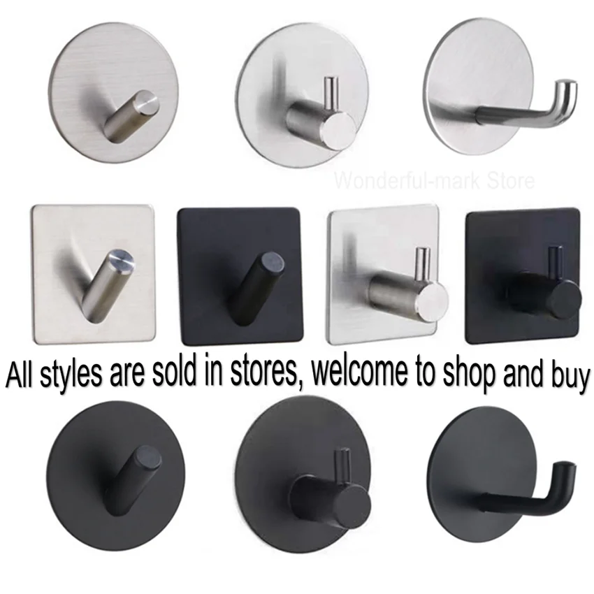 

304 Stainless Steel Self Adhesive Rustproof Hook Hanger Robe Hook Wall Hook Towel Hook for Bathroom Coat Hook Kitchen Hardware