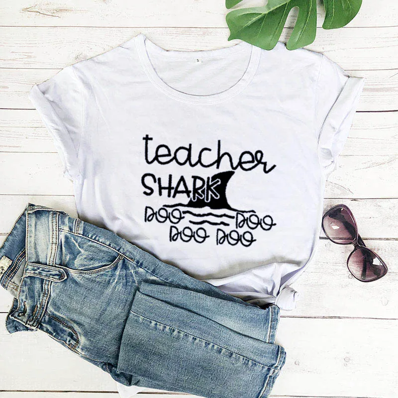 Фото Футболка Teacher Shark летняя женская футболка с О образным вырезом 100% хлопок Футболки Футболка Teacher Shark летняя женская футболка с О образным вырезом 100% хлопок Футболки