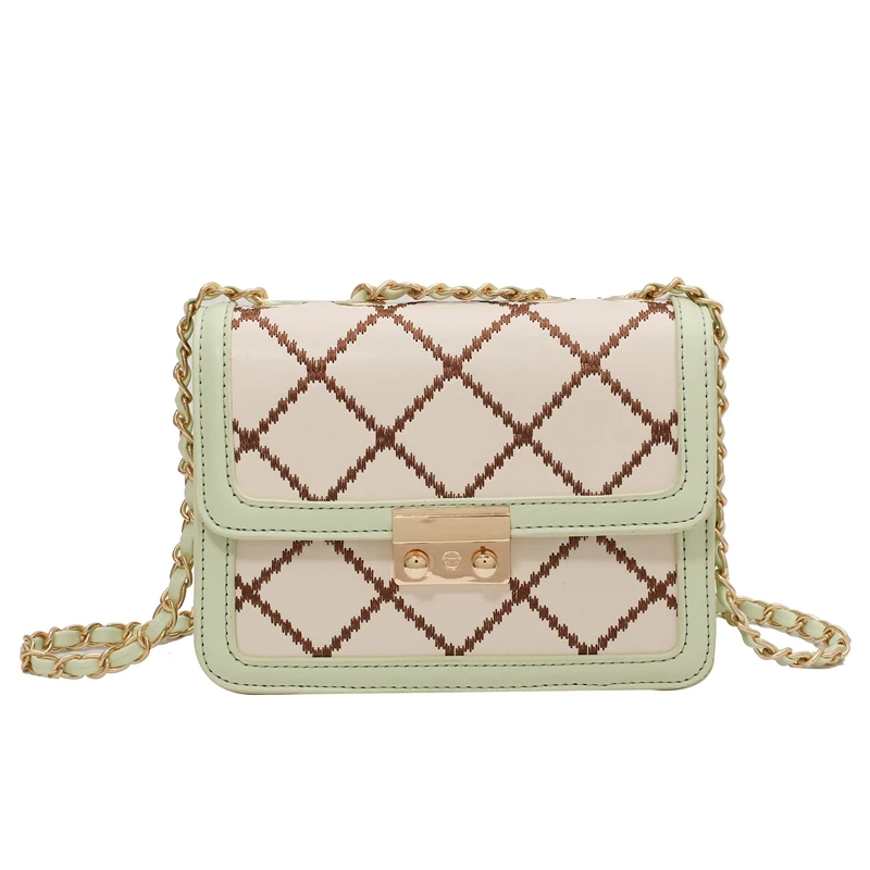 

Lingge Embroidery Thread Design Mini PU Leather Crossbody Bags for Women 2021 Summer Luxury Fashion Chain Shoulder Handbags