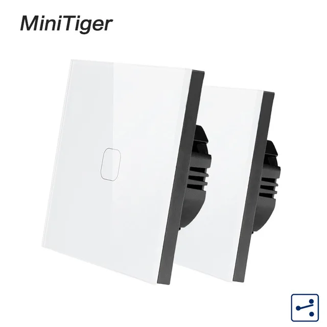 Minitiger 1 Gang 2 Way EU Standard Control Wall Touch Screen Switch White Crystal Glass Panel cross/through switch 2pcs/pack |