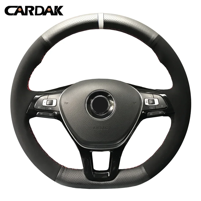 cardak hand stitched black carbon fiber leather suede steering wheel cover for volkswagen vw golf 7 mk7 new polo jetta passat b8 free global shipping