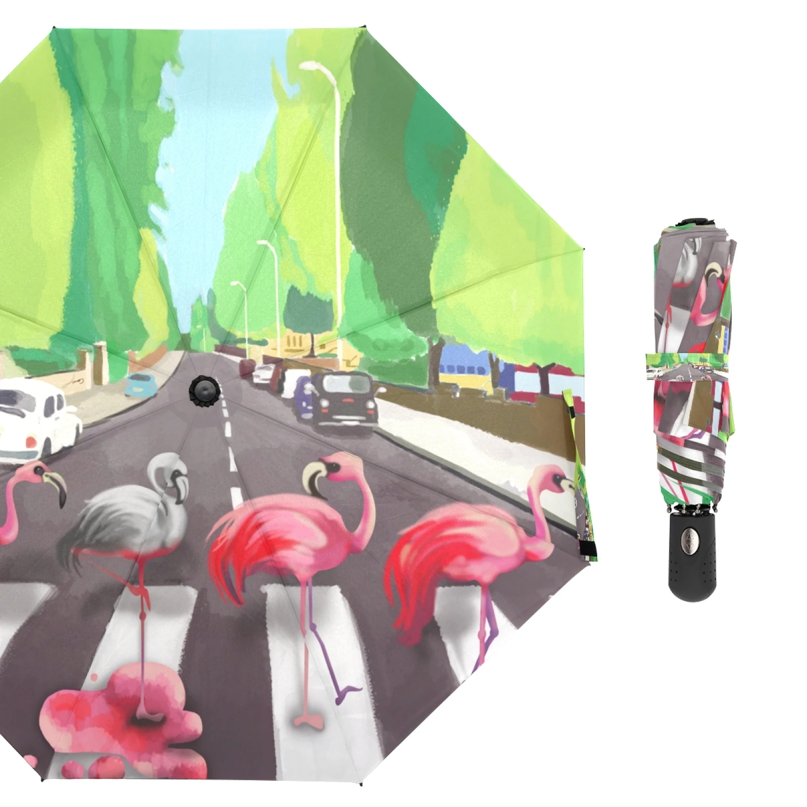 Фото Креативный зонт Animal Crossing Road с узором от дождя, женский три складных автоматических открытых и закрытых портативных зонтов, зонтик Parapluie №4