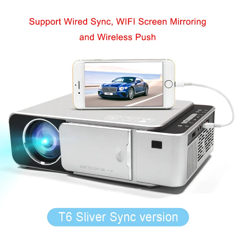 Everycom T6 светодиодный видеопроектор HD 720P портативный HDMI опция Android Wifi проектор Поддержка 4K Full HD 1080p домашний кинотеатр - Цвет: Sync Version silver
