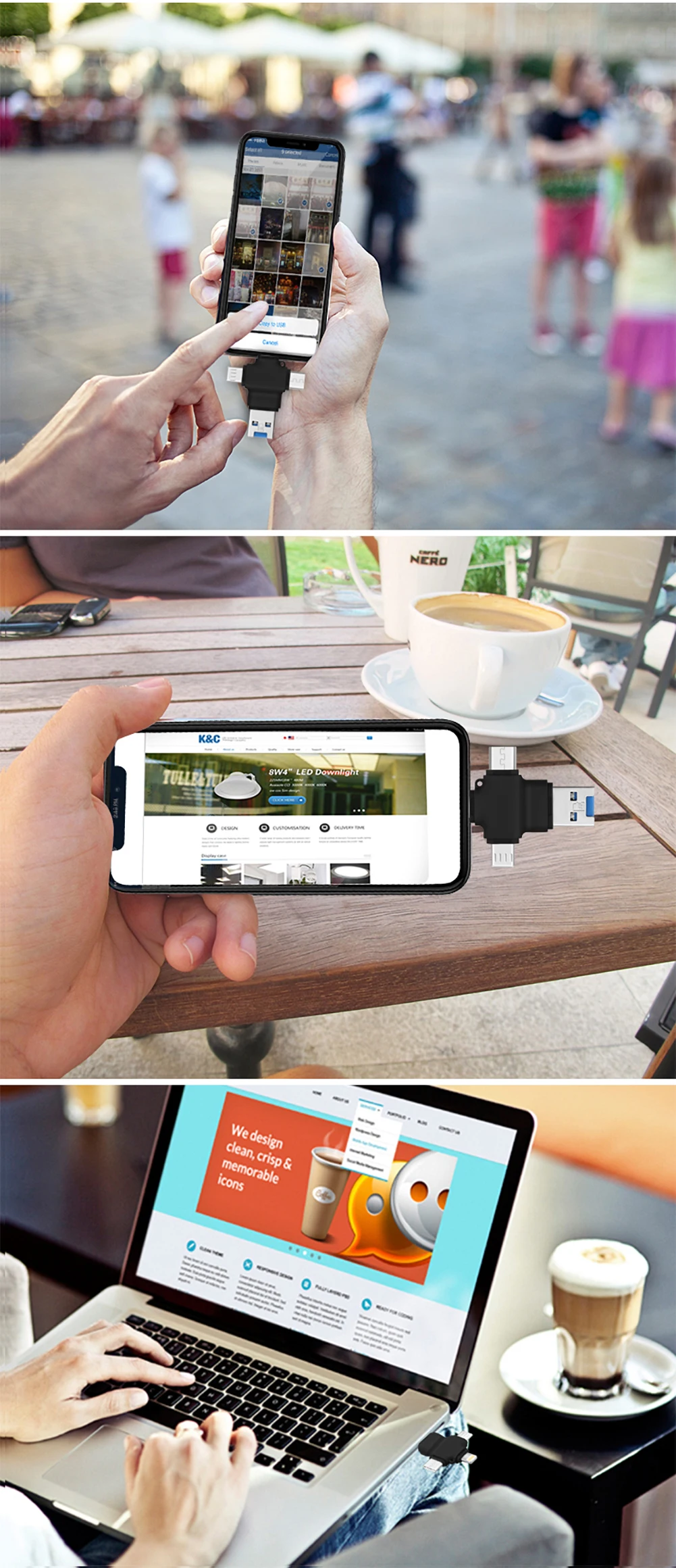 BRU 4 в 1 картридер для iPhone5 6s 7Plus 8X MicroSD TF карта памяти для iPad Macbook type-c Android телефон OTG адаптер
