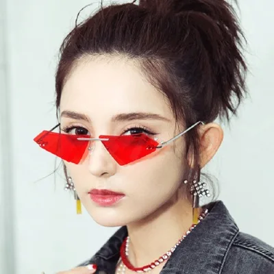 Occhiali da sole con visiera scudo senza montatura sovrapposti occhiali da  sole a triangolo Cat Eye a doppia lente|Women's Sunglasses| - AliExpress