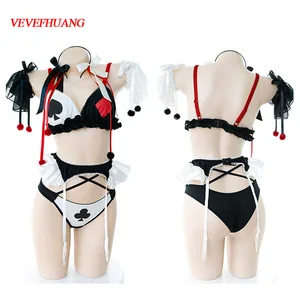 VEVEFHUANG Kосплей волшебный клоун микро бикини Lenceria сексуальный Kawaii покер интимный комплект косплей костюм игральные карты