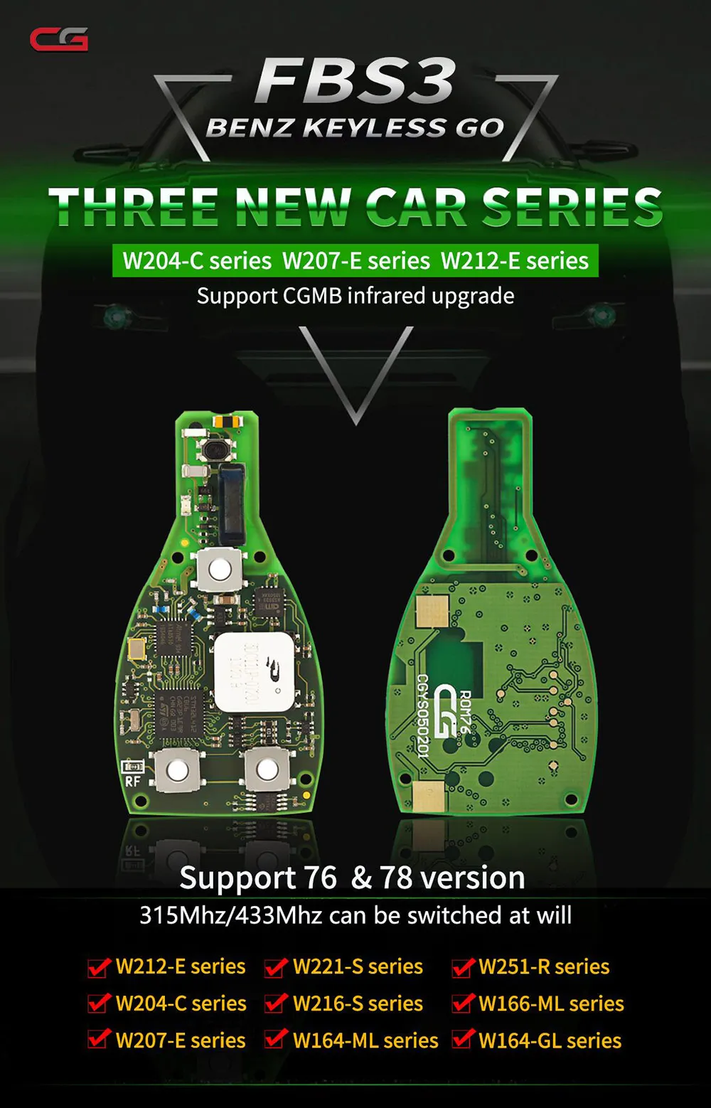 Оригинальный Запуск ключа CG MB FBS3 Smart KeylessGo без для Mercedes 315/433 МГц W164 W166 W216 W221 W251 3/4