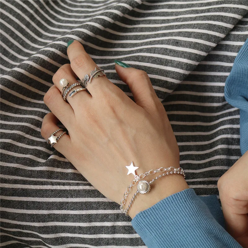 RUIYI корейский стиль Настоящее серебро 925 пробы браслет желание звезда жемчуг