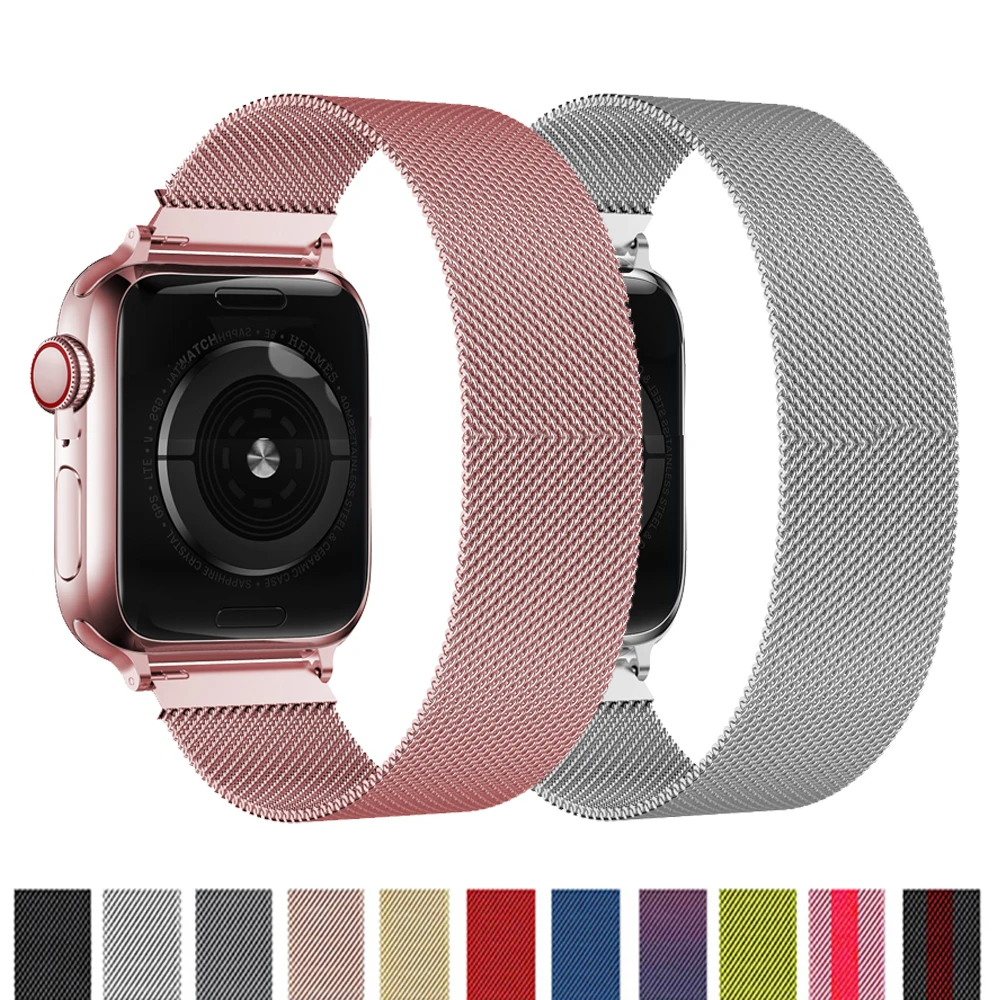 Pulsera de bucle magnético para Apple Watch, banda de reloj de acero inoxidable de 44mm, 40mm, 42mm