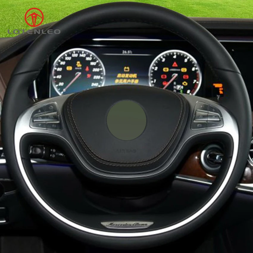 Прошитая вручную черная Автомобильная Оплетка на руль LQTENLEO из натуральной кожи