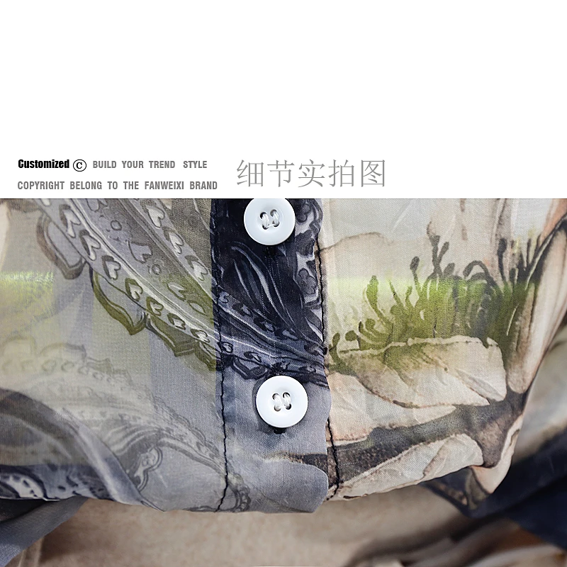 

2021 Spring Fall New Fashion Retro Super Women Shirt Fairy Large Flower Printed Chiffon Ladies Top Long Sleeve Buttoned Blusas