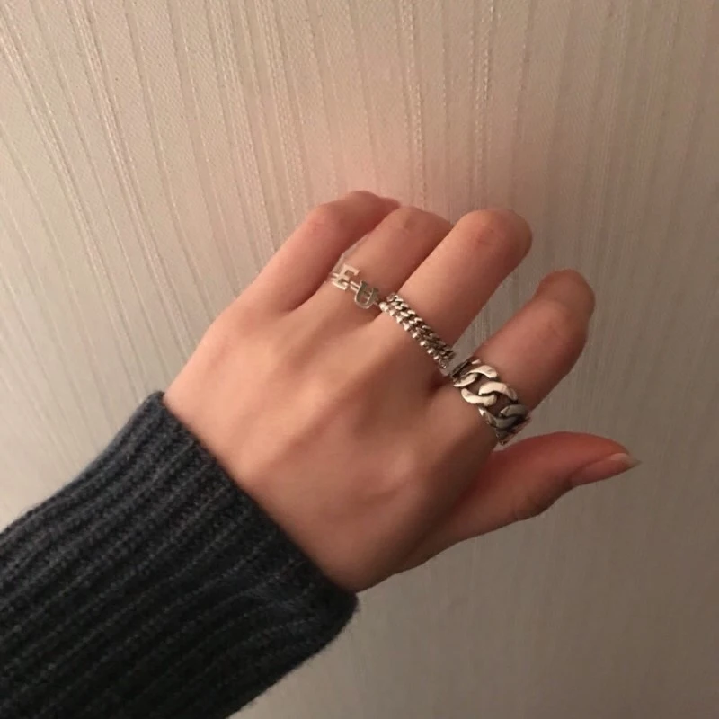 Женское кольцо с полыми цепочками JIANERY корейское серебряное в стиле панк