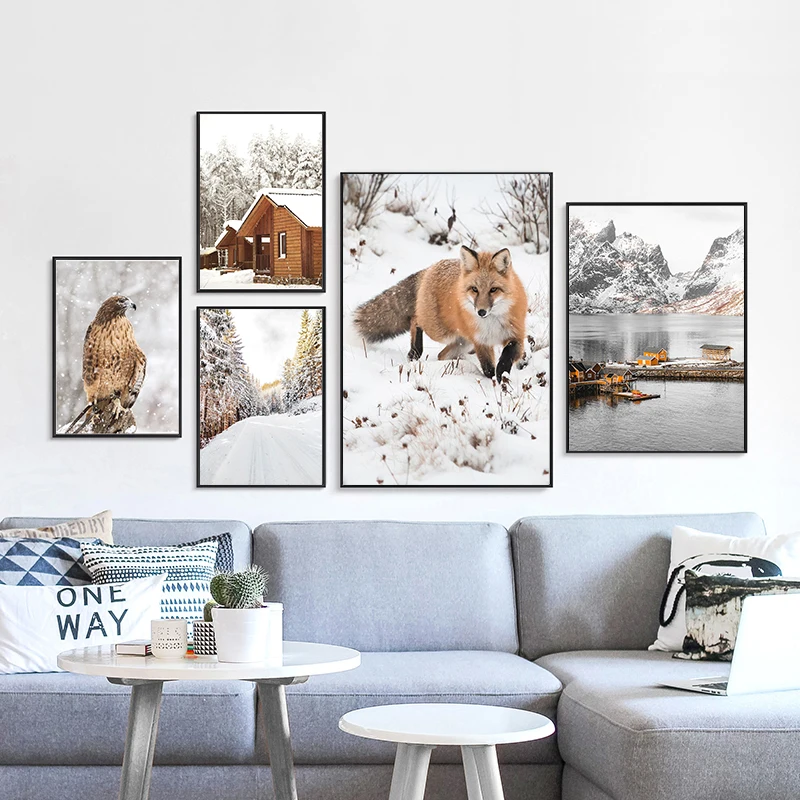 

Eagle Fox Pine Forest Lake Snow Mountain Wall Art Canvas Painting Nordic Posters And Prints Wall Pictures For Living Room Decor