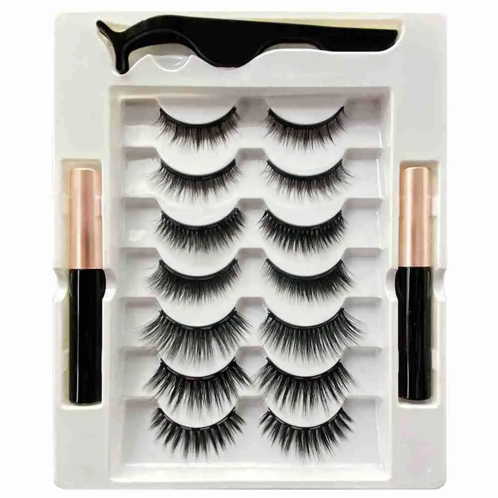 

7 Pairs Magnetic Eyelashes With Liquid Eyeliner And Makeup Natural Tweezers Lashes Tools Artificial Handmade R9c5 Eyelash F P7t5