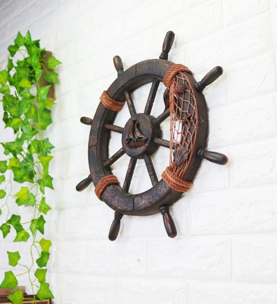 

1Pc Creative Rudder Wooden Retro Ship Wheel Wall Decoration (Assorted Color)