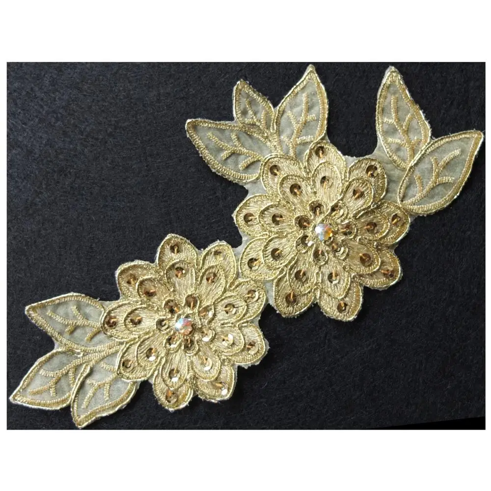 2 шт./лот Прошитые вручную золотые блестки Украшенные бусинами кордовые