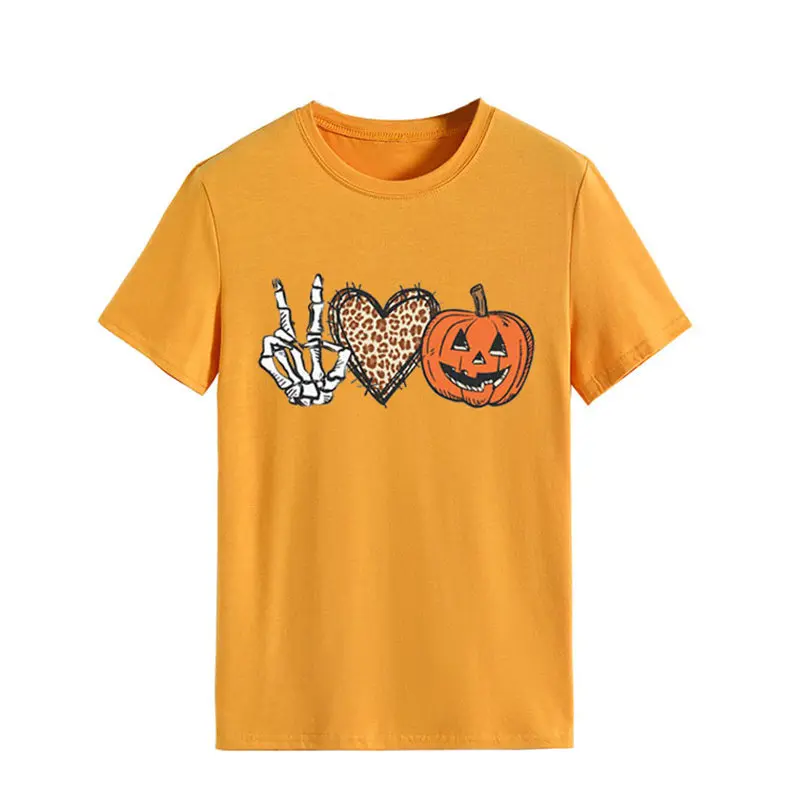 

Женская футболка с круглым вырезом, коротким рукавом и принтом черепа, любви, тыквы, ужасов, Хэллоуина, топ с девизом