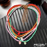 y2k rainbow seed beads strand enamel heart pendant necklace for women girls korean cute handmade beaded necklaces collar jewelry
