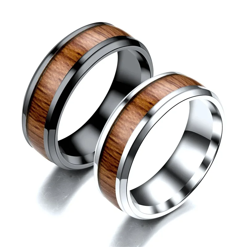 

Bxzyrt New Stainless Steel Finger Rings Durable Vintage Titanium Stainless Steel 8mm Ring Wood Grain Ring Jewelry For Women Men