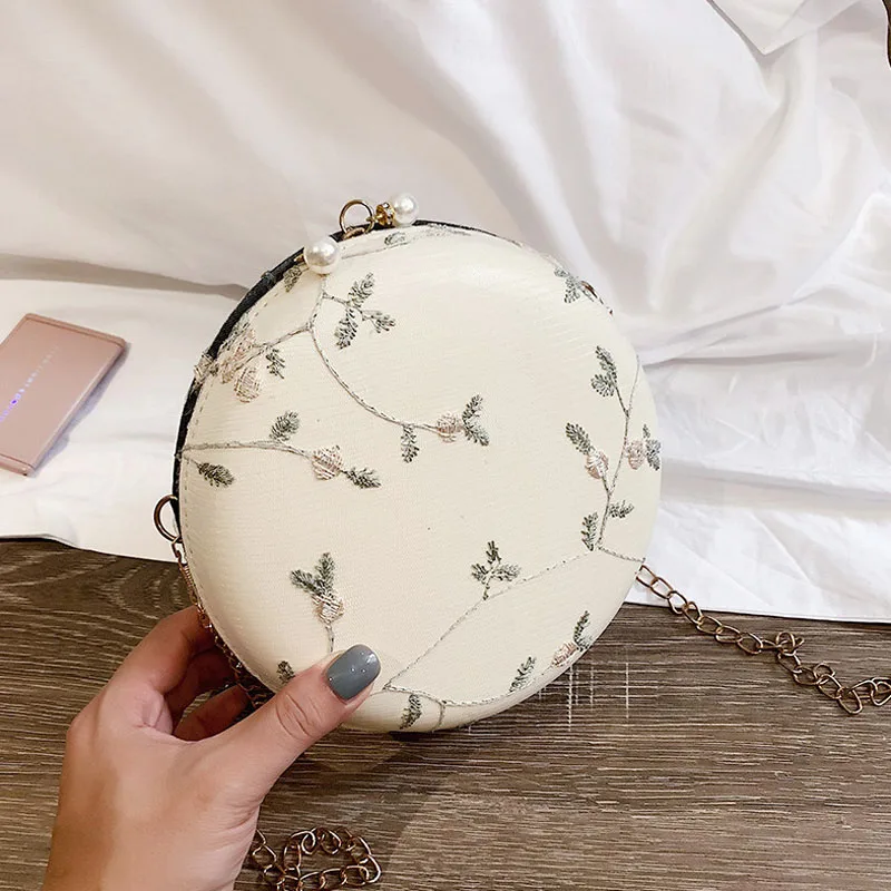 Вышитая маленькая круглая сумка в китайском стиле женская сумочка с цветами