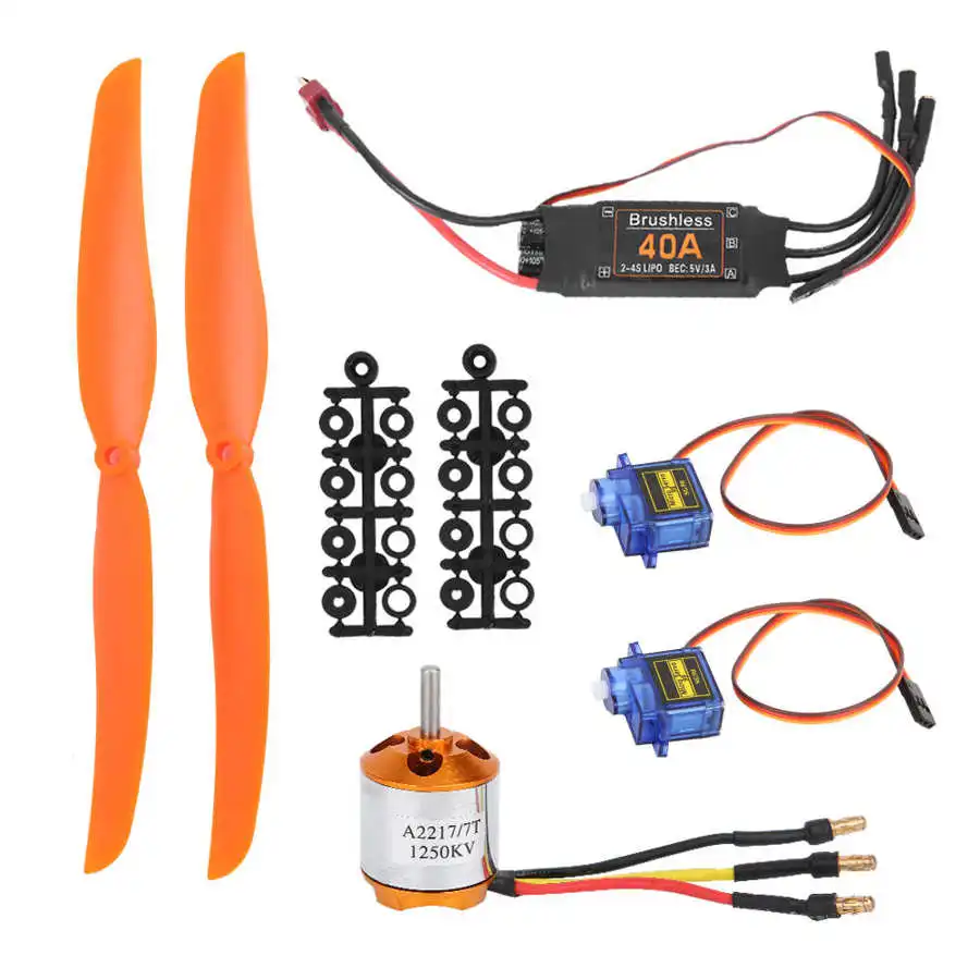 

Quality A2217 1250KV Brushless Motor with 40A ESC SG90 9G Micro Servo 8060 Propeller for RC Fixed Wing Plane Copter