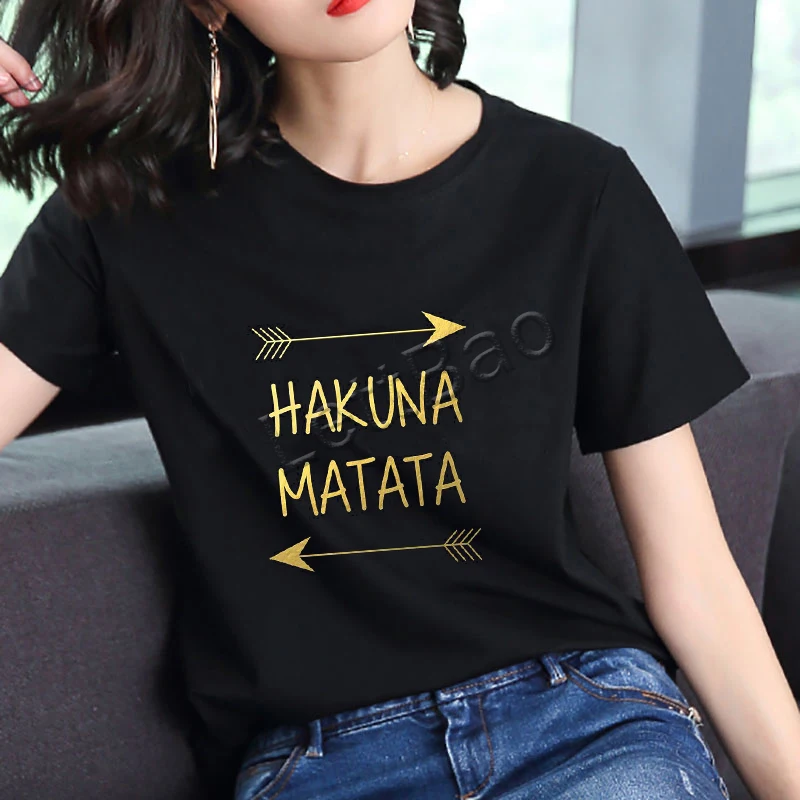 Модная женская черная футболка HAKUNA MATATA с двойной стрелкой топы графическими