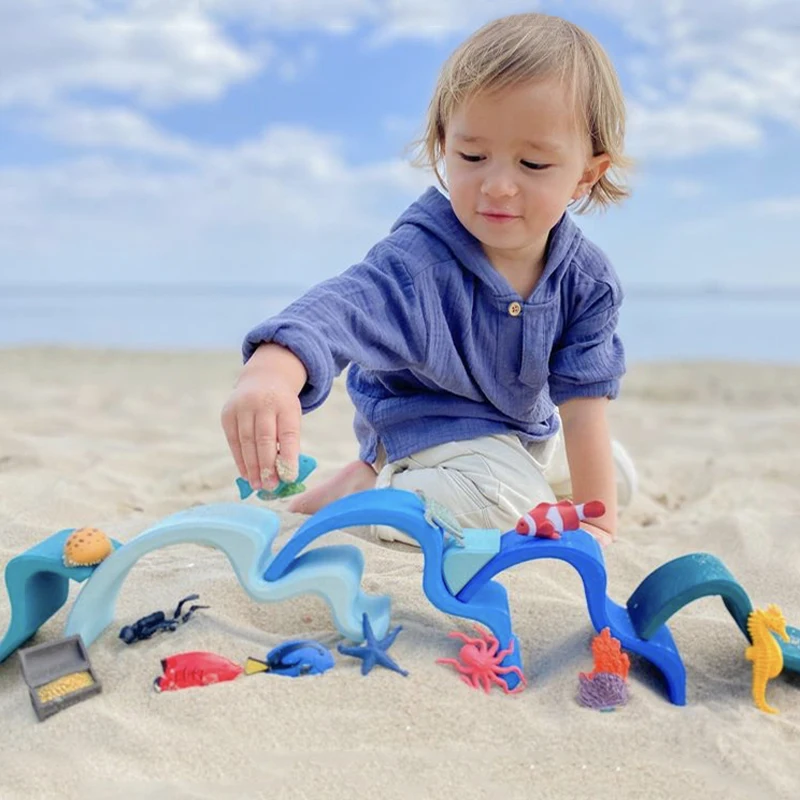 

Baby Rainbow Building Blocks Series Wave shape Wooden Toys Children Kids Creative Rainbow Stacker Montessori Educational Toy