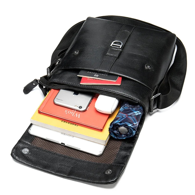 

New Business Genuine Leather Shoulder Messenger Bags Casual Tote Bag for Men Black Crossbody Bags High Quality Male Bag Handbag