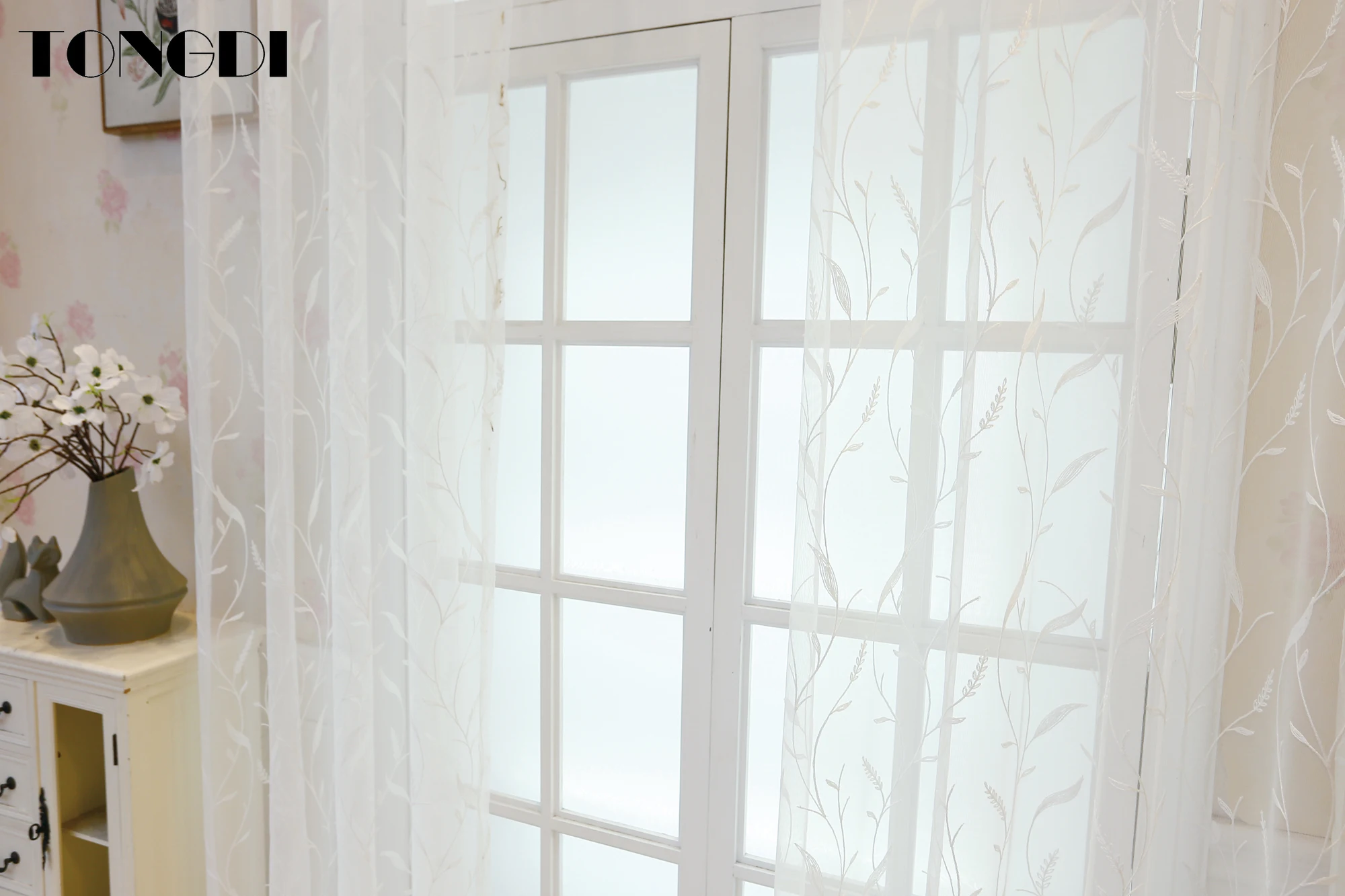 TONGDI Белый Тюль с вышивкой занавеска элегантные цветочные листья прозрачное