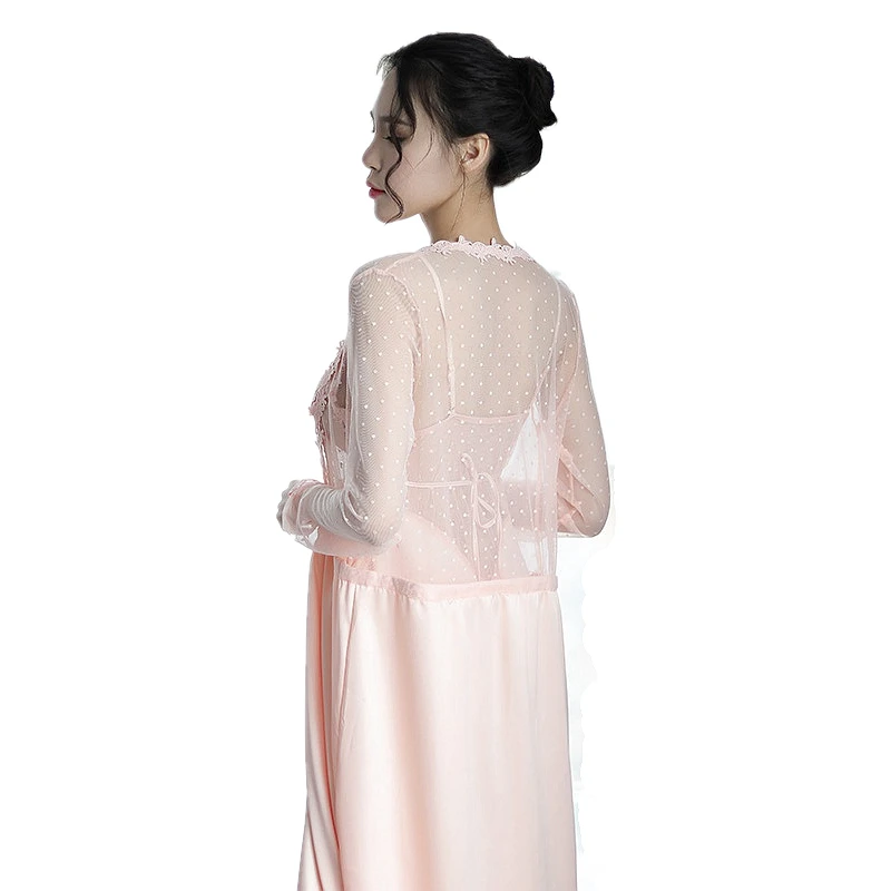 Комплект из 2 предметов с длинной рубашкой и халатиком атласные женские ночные