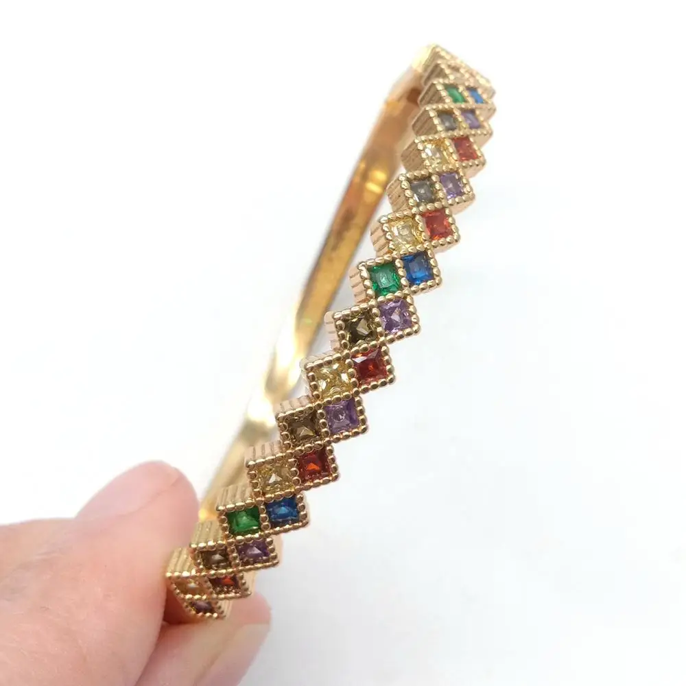 53*65mm gold color plated geometric Rainbow cubic zirconia cuff bangle bracelet for women |