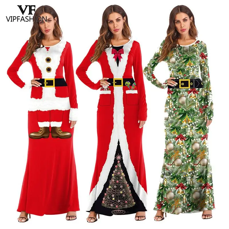 VIP Мода 2019 зимние платья в рождественском стиле для женщин пояс с принтом