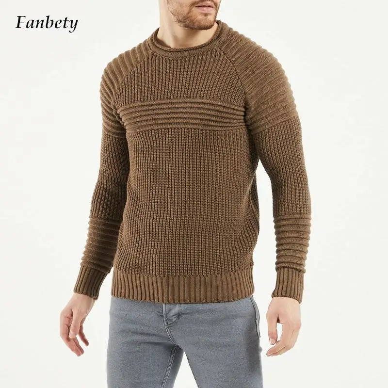 

Autumn Winter Warm Solid Knitted Ribbed Sweater Men Casual O-Neck Jumper Tops Streetwear Male Fashion Long Sleeve Slim Sweaters
