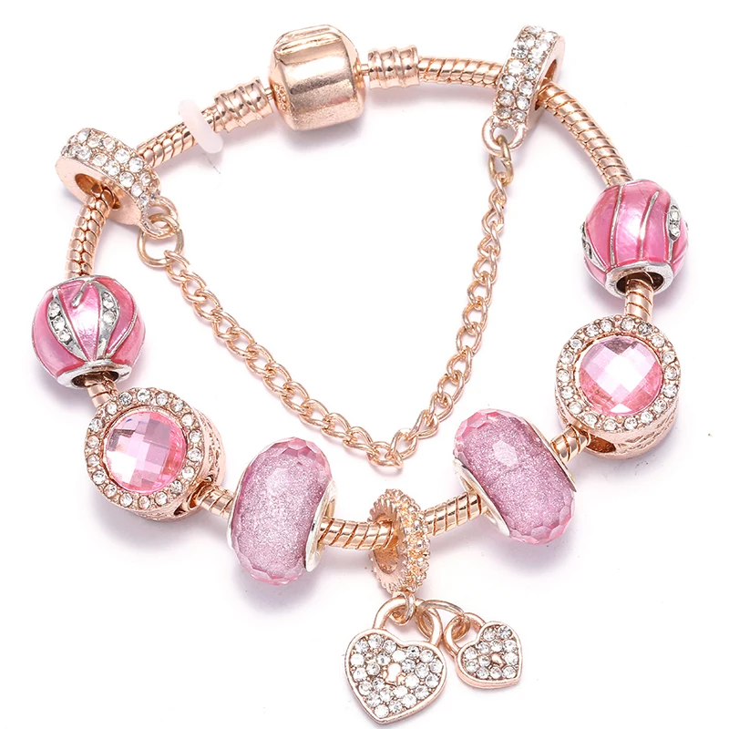 Женские браслеты-шармы BAOPON модные браслеты из розового золота с кристаллами и