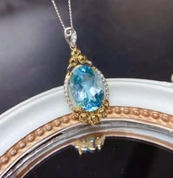 hoyon luxury new goose egg shaped sky blue topaz pendant necklace gold fortune necklace real 100 14k gold color jewelry