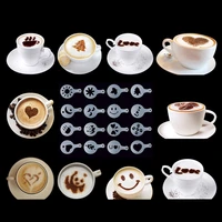 16pcs plastic fancy coffee latte mold cappuccino barista art stencils cake duster templates decor kitchen tools accessories