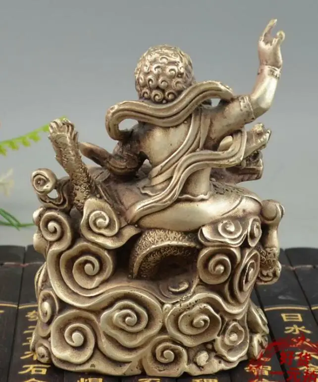 

Old Tibet Buddhism Silver Ride Dragon White Jambhala Wealth God Buddha Statue
