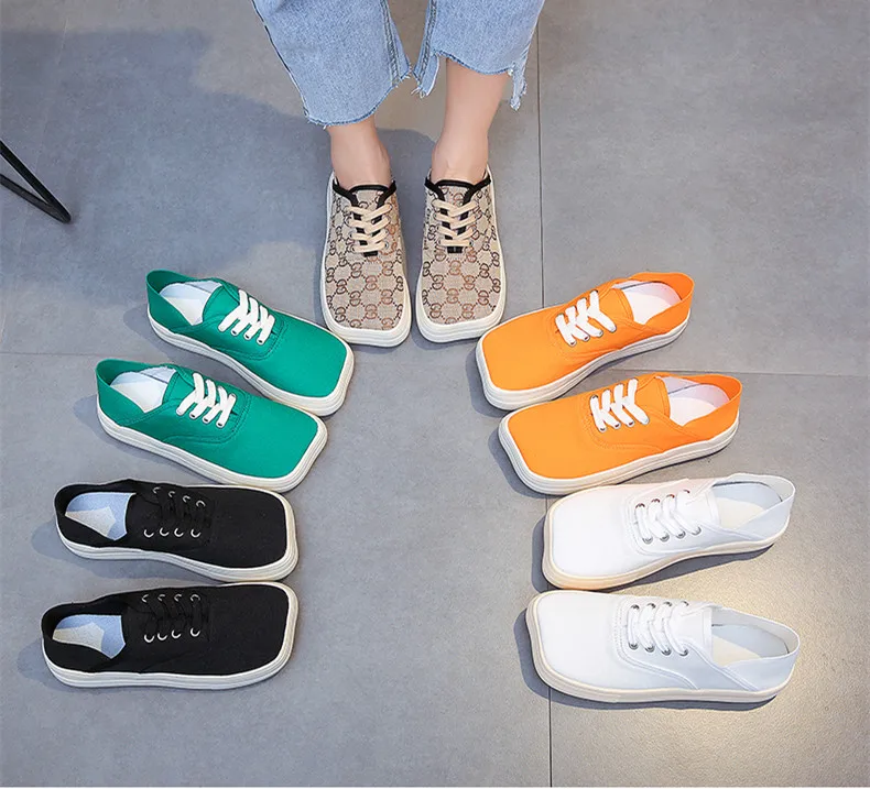 

Square head canvas women shoes 2020 new fashion casual wild cute ugly white shoes doll shoes single shoes zapatillas mujer