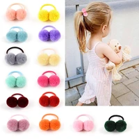 2pcslot 1 4 inch solid double hairball with elastic hair band kids girls boutique hairbands ponytail hair rope hair accessories