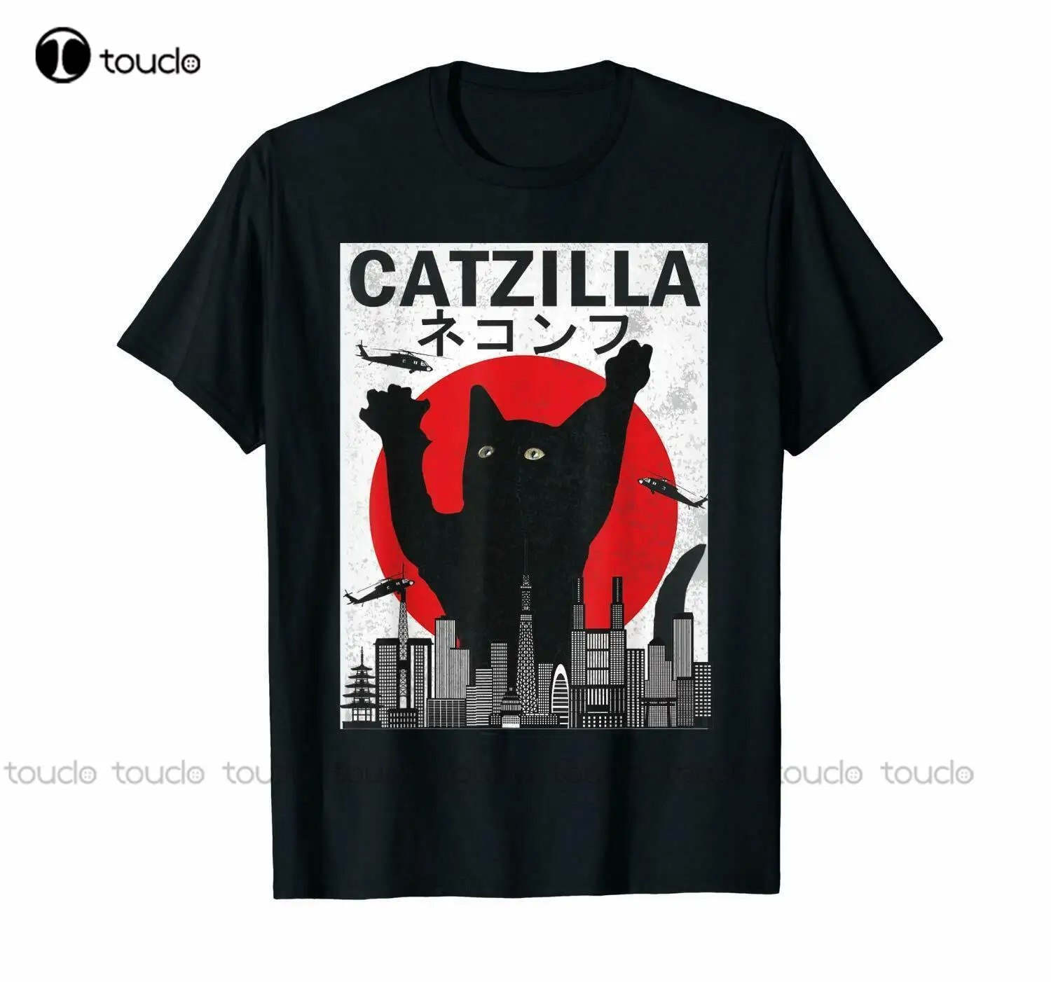 

Винтажная Футболка Catzilla в японском стиле заката, кошка, котенок, влюбленная, футболки большого размера