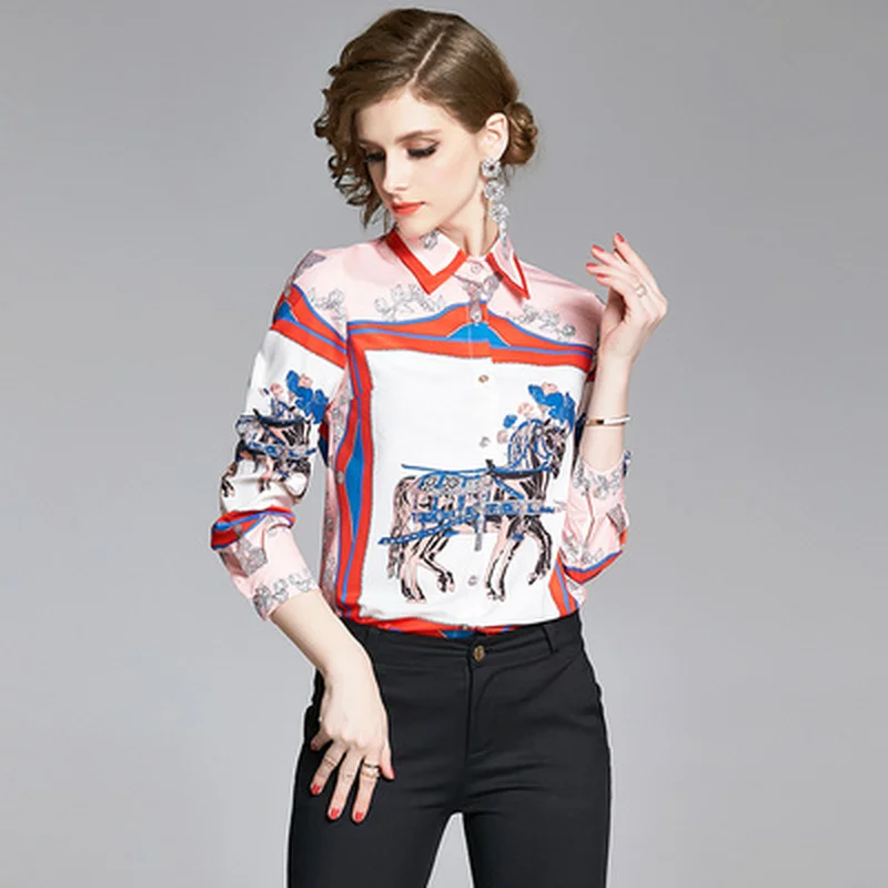 Женская модельная рубашка с длинным рукавом Повседневная Свободная винтажным