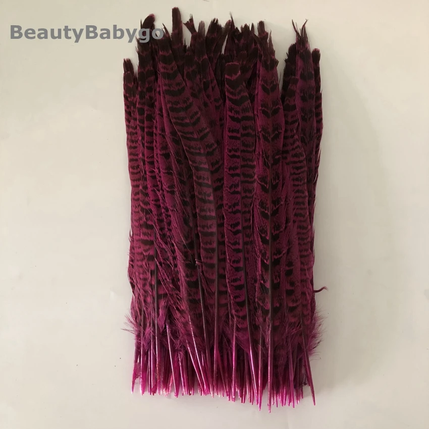 direct pink 100 штук, черные перья фазана с кольцом, 25-30 см, 10-12 дюймов, длинные натуральные Куриные перья, шлейфы, карнавал, рождественские украшения - Цвет: direct pink