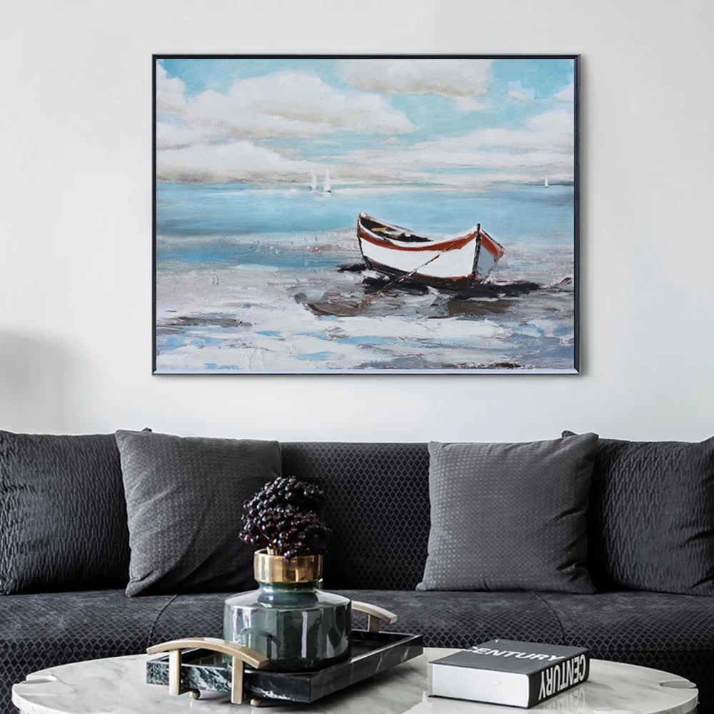 

Seascape Boat Oil Painting Handmade Paintings On Canvas Wall Art Abstract Canvas Painting Cuadros Home Office Wall Decor Unframe