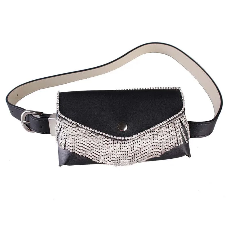 8PCS/LOT Diamonds Waist Pack PU Leather Belt Bag Ladies Women Casual Fashion Elegant Waist Bag